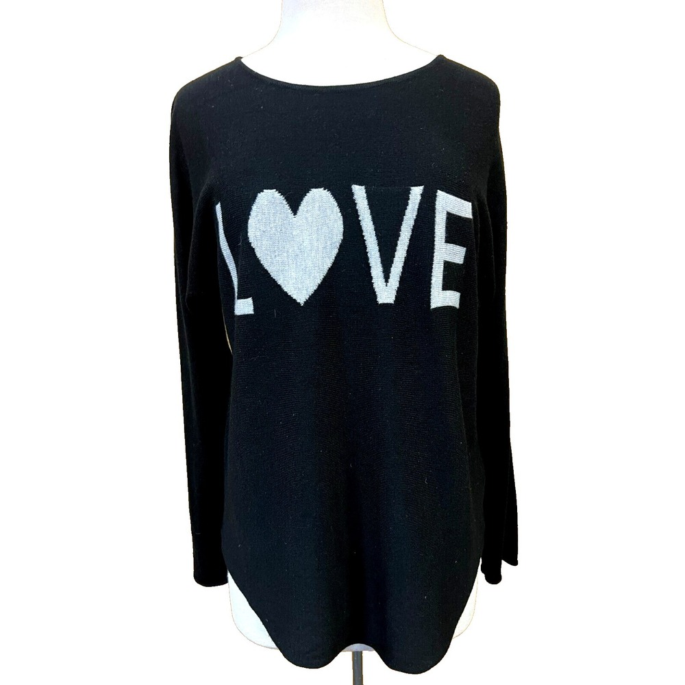 Rachael Zoe Love Pullover Top Black Cashmere Blend Gray Love Message SZ XL